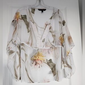 White House Black Market sheer floral blouse size Small